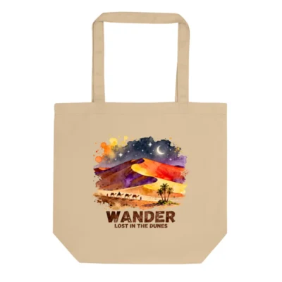 Eco Oyster Tote Bag – Sustainable Canvas Shopping Bag with Desert Wanderer Art