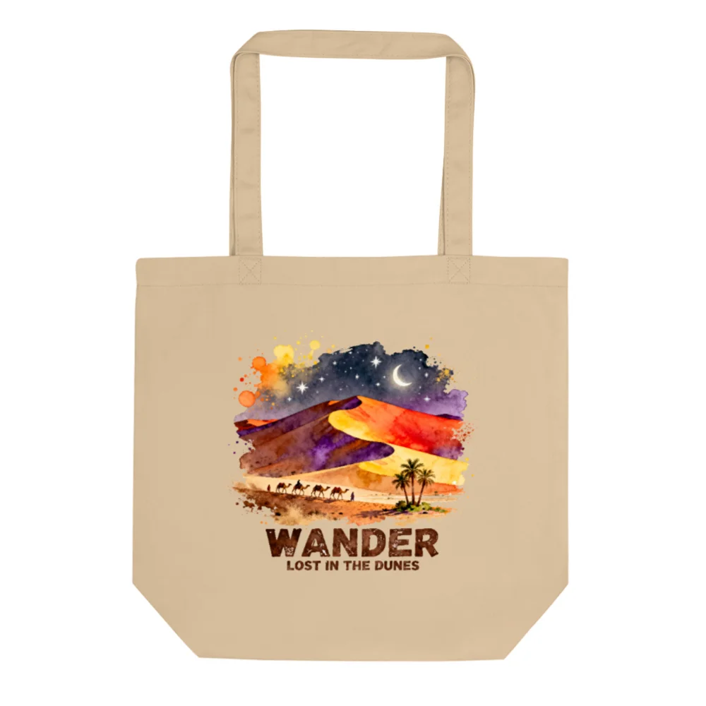 Eco Oyster Tote Bag – Sustainable Canvas Shopping Bag with Desert Wanderer Art
