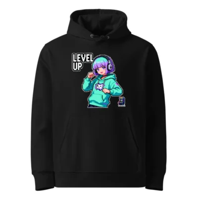 Level Up Pixel Art Hoodie – Unisex Eco-Friendly Pullover