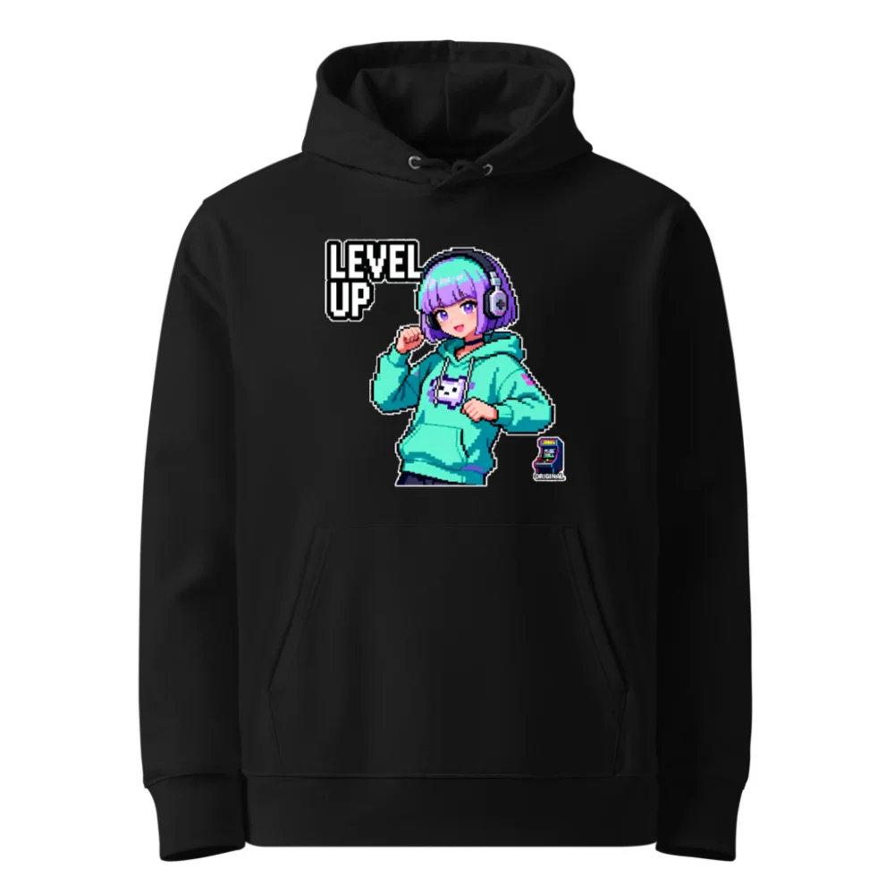 Level Up Pixel Art Hoodie – Unisex Eco-Friendly Pullover