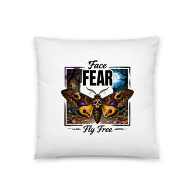 Face Fear Fly Free Pillow – Gothic Skull Moth Decorative Throw Pillow 18x18"