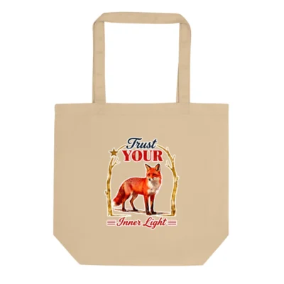 Eco Oyster Tote Bag – Organic Cotton Reusable Shopping Bag with Fox 'Trust Your Inner Light' Design
