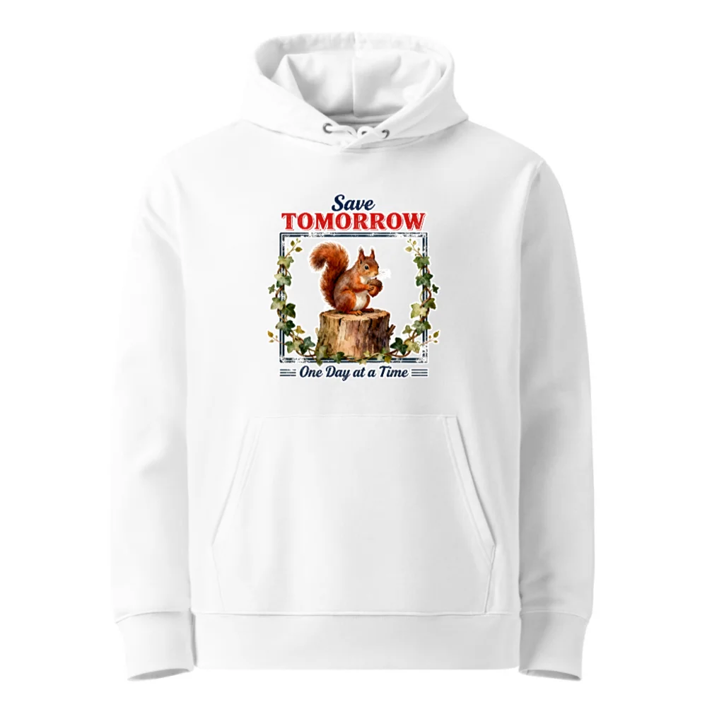 Save Tomorrow Hoodie – Eco-Friendly Unisex Pullover with Squirrel Design