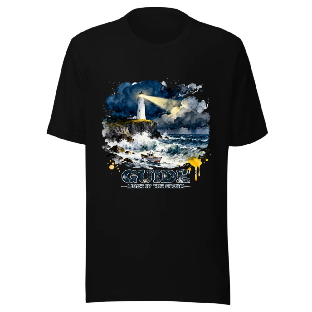 Guide Light in the Storm Unisex T-Shirt – Artistic Lighthouse Design