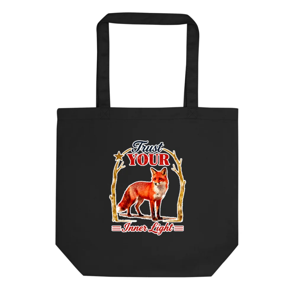 Eco Black Tote Bag – Trust Your Inner Light Fox Design