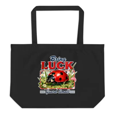 Organic Cotton Tote Bag – Bring Luck Ladybug Design, Large Reusable Shopping Bag