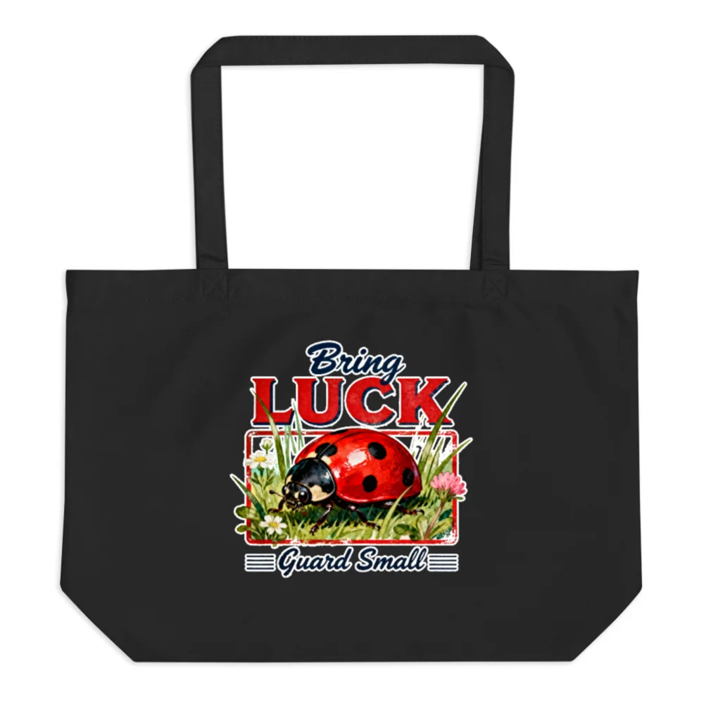 Organic Cotton Tote Bag – Bring Luck Ladybug Design, Large Reusable Shopping Bag