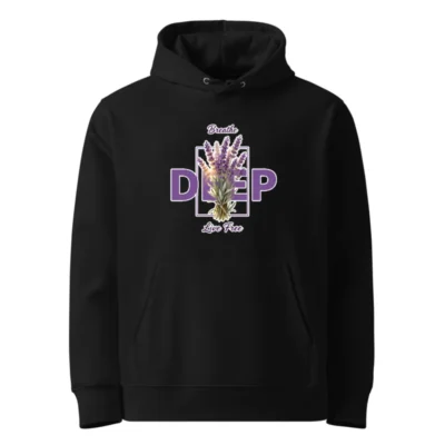 Unisex Eco Hoodie with Lavender 'Breathe Deep Live Free' Print
