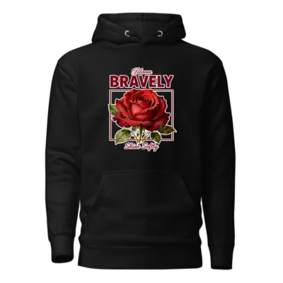 Unisex Premium Hoodie with 'Bloom Bravely' Rose Graphic