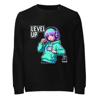 Level Up Pixel Gamer Sweatshirt – Unisex Organic Cotton Hoodie