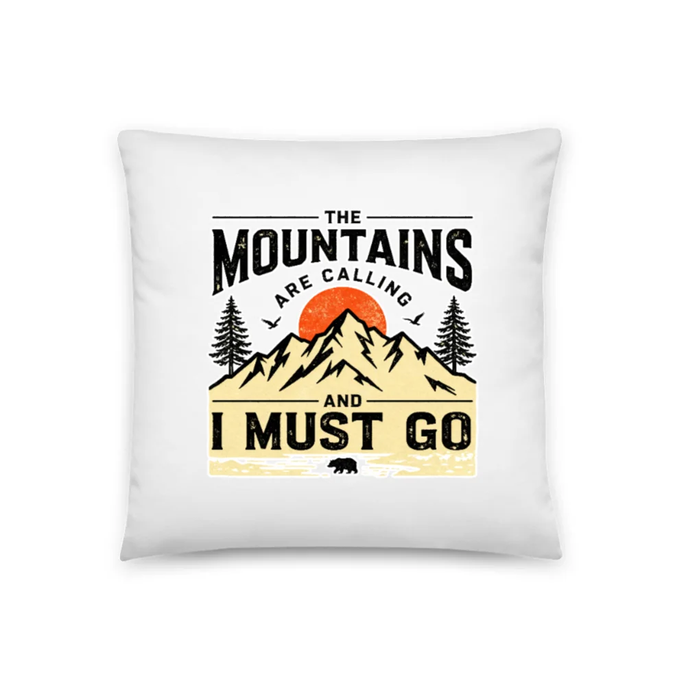 Mountain Quote Pillow 18x18" – 'The Mountains Are Calling' Decorative Throw Pillow