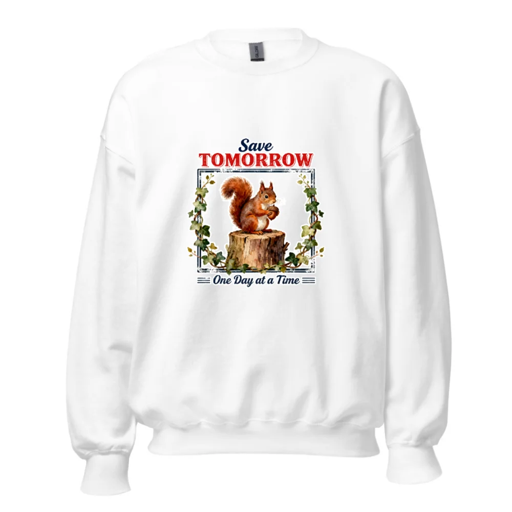 Save Tomorrow Sweatshirt – Unisex Crew Neck with Squirrel Design