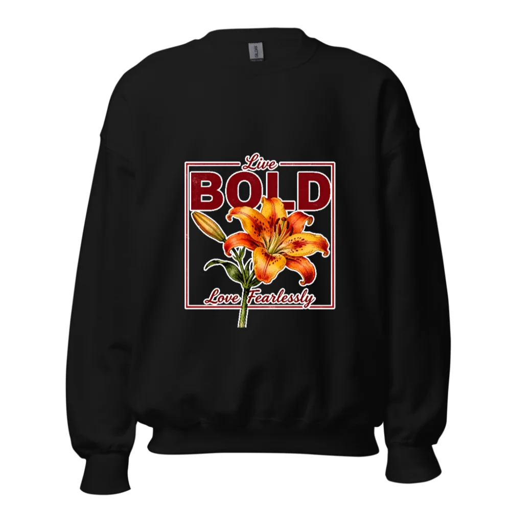 Bold Lily Unisex Crew Neck Sweatshirt - Black Graphic Pullover