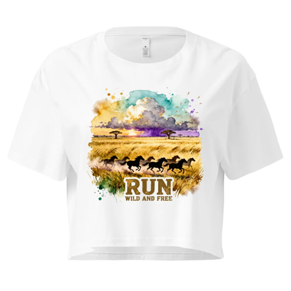 Women's Crop Top - Run Wild and Free Graphic Tee