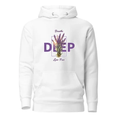 Unisex Premium Pullover Hoodie – Breathe Deep Live Free Lavender Design