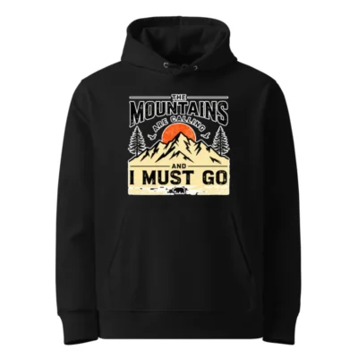 Unisex Eco Hoodie – 'The Mountains Are Calling' Outdoor Graphic Sweatshirt