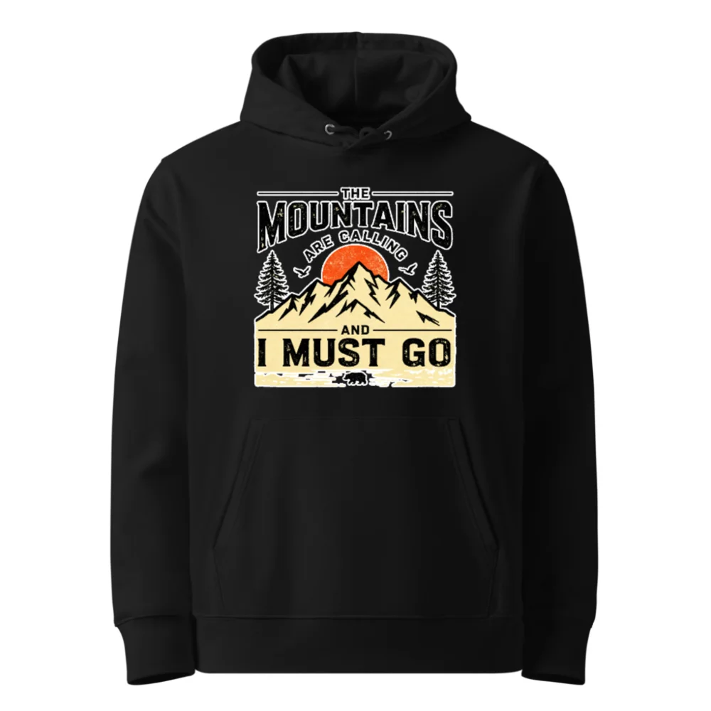 Unisex Eco Hoodie – 'The Mountains Are Calling' Outdoor Graphic Sweatshirt