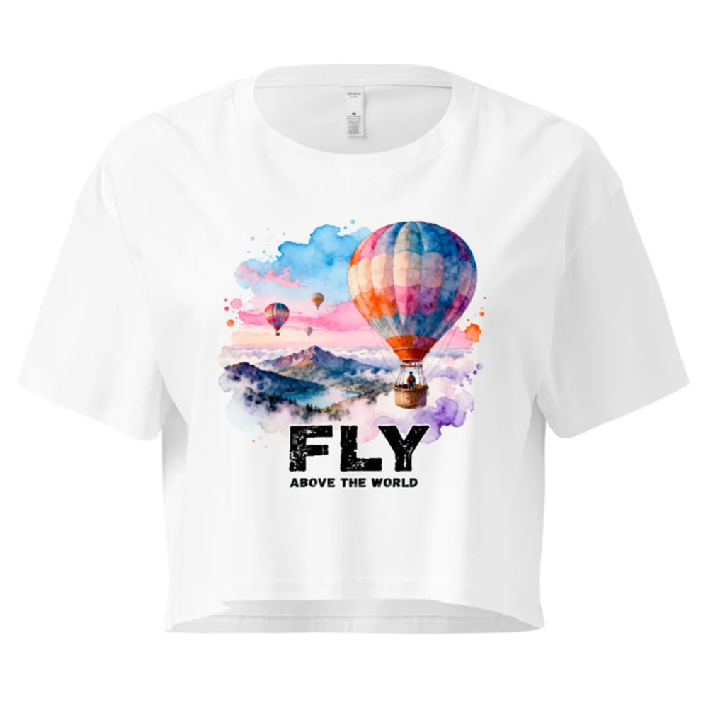 Women's Crop Top with Hot Air Balloon Print - 'Fly Above the World'