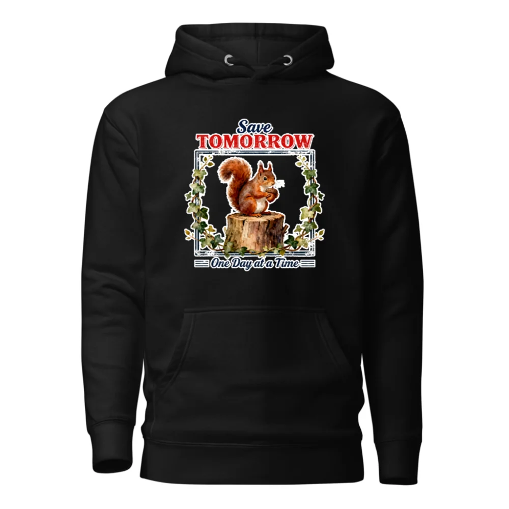 Save Tomorrow Hoodie – Unisex Premium Pullover with Squirrel Design