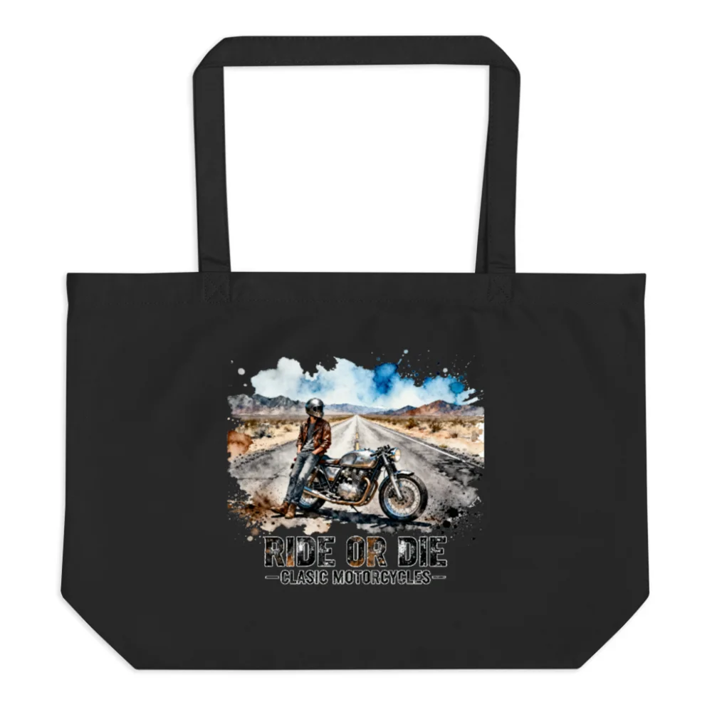Organic Cotton Tote Bag – Ride or Die Classic Motorcycles Design