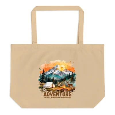 Large Organic Cotton Tote Bag – Adventure Camping Design