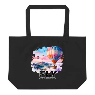 Organic Cotton Tote Bag – 'Fly Above the World' Hot Air Balloon Design