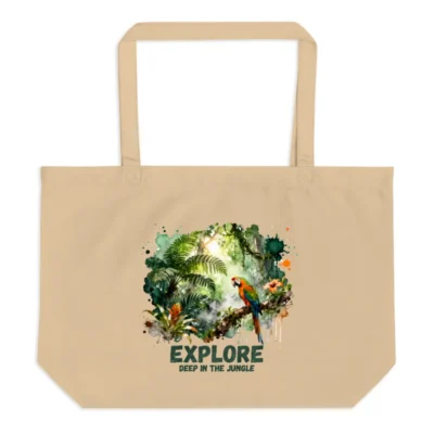 Organic Cotton Tote Bag – Jungle Explorer Design, Eco-Friendly Reusable Shopping Bag