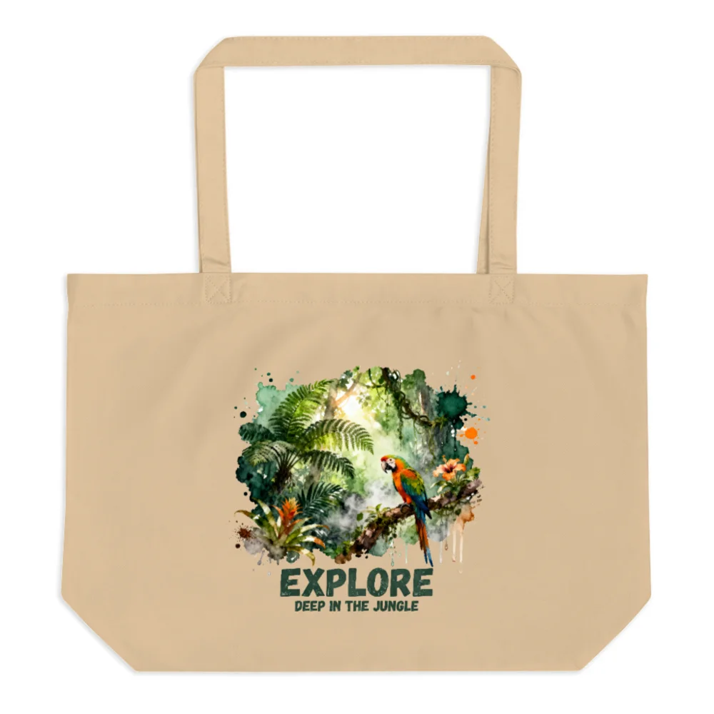 Organic Cotton Tote Bag – Jungle Explorer Design, Eco-Friendly Reusable Shopping Bag