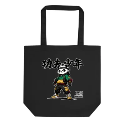 Kung Fu Panda Tote Bag – Eco-Friendly Black Canvas Shopping Bag