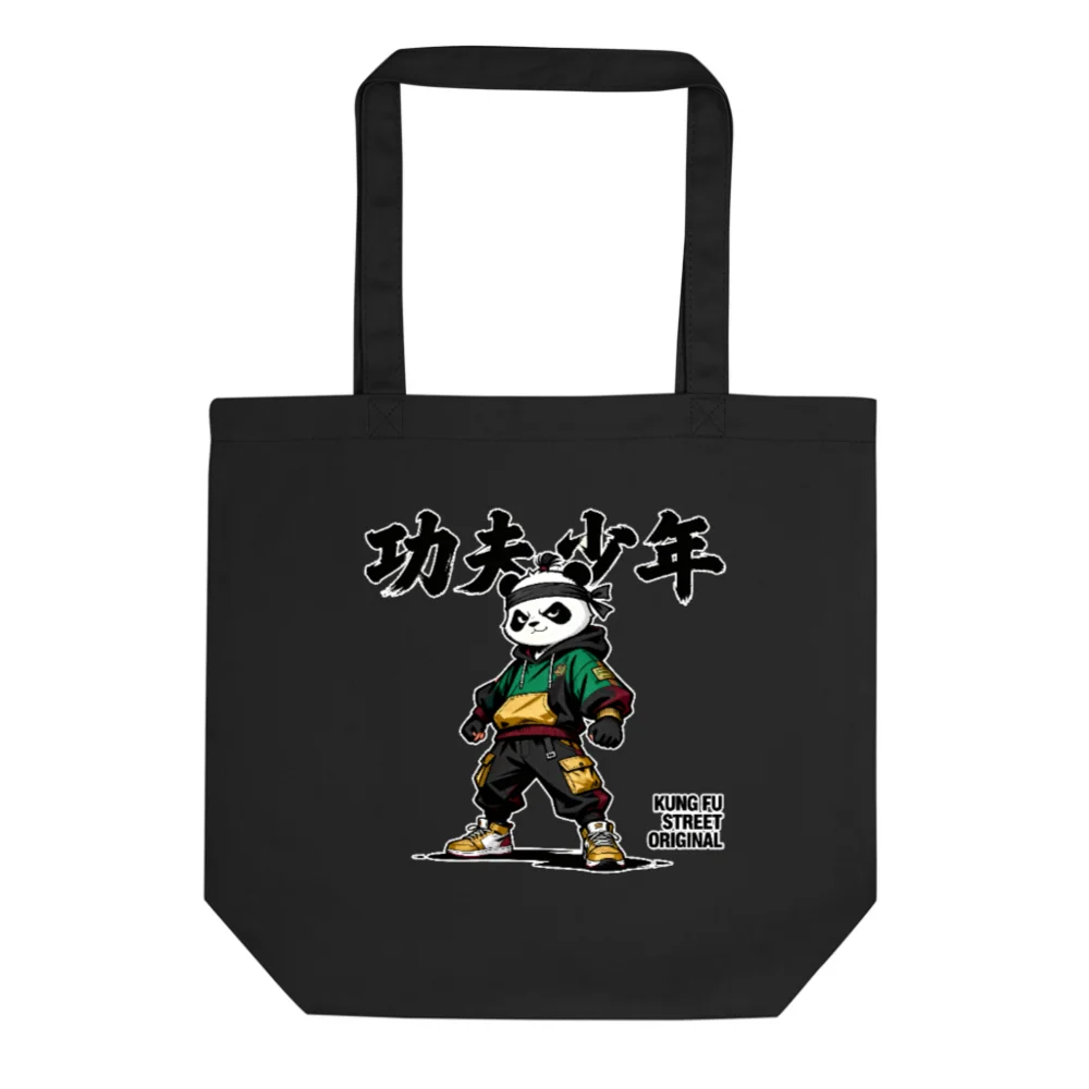 Kung Fu Panda Tote Bag – Eco-Friendly Black Canvas Shopping Bag