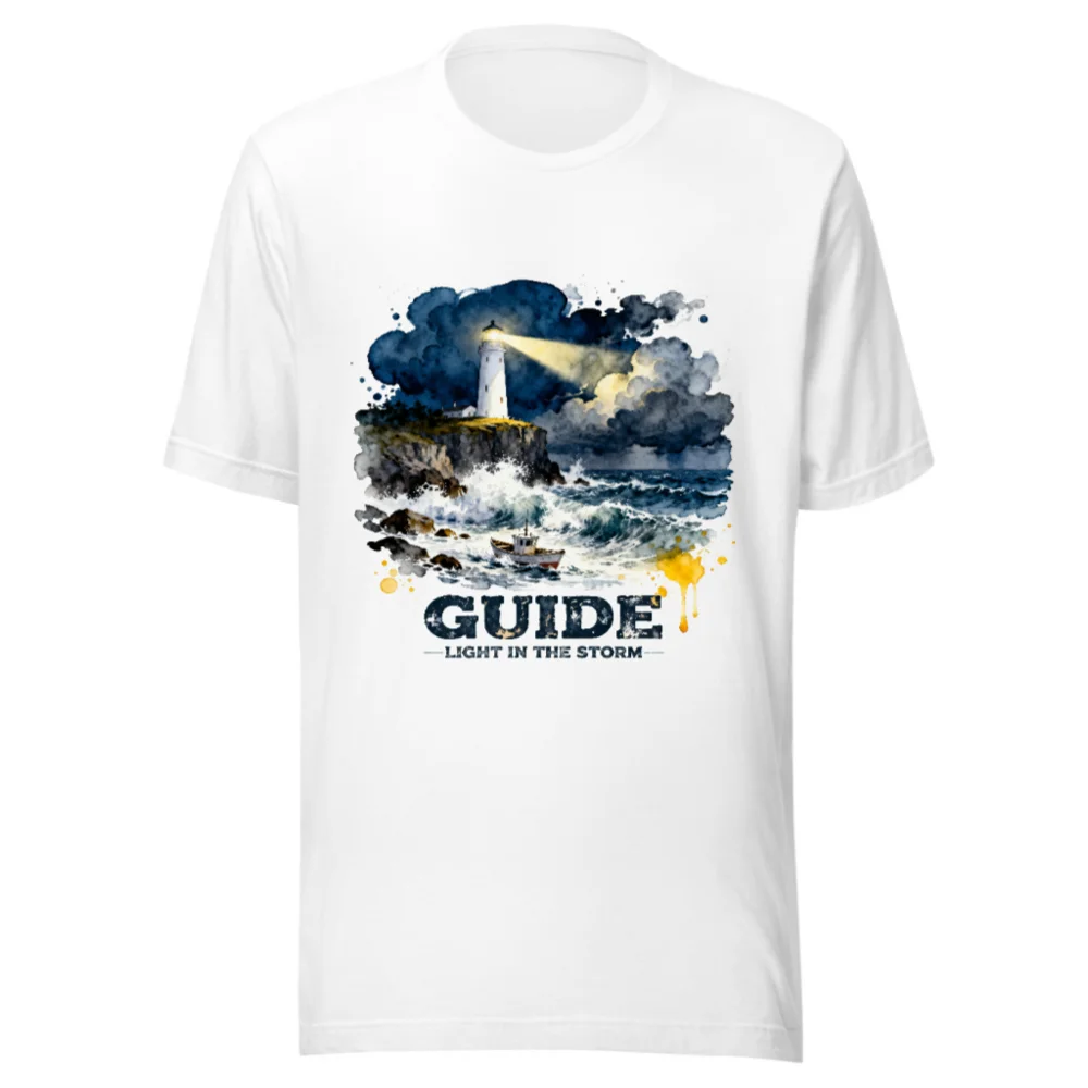 Guide Light in the Storm Unisex T-Shirt – Watercolor Lighthouse Design