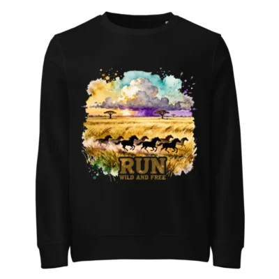 Organic Cotton Sweatshirt for Men and Women – Run Wild and Free Graphic Hoodie