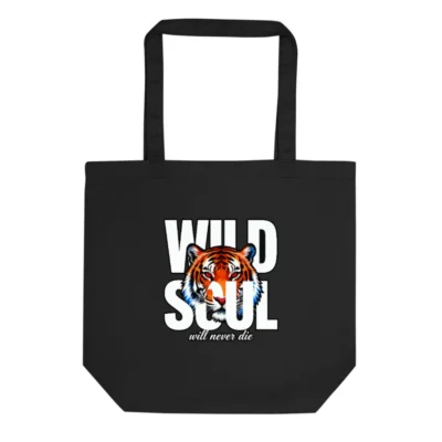 Eco Black Tote Bag with Wild Soul Tiger Print – Reusable & Stylish