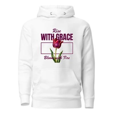 Unisex Premium Hoodie – Rise With Grace Bloom with Fire