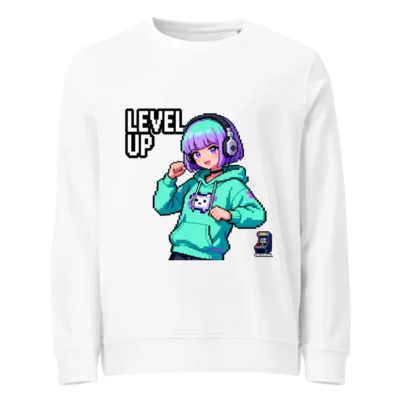 Level Up Pixel Gamer Sweatshirt – Unisex Organic Cotton Hoodie
