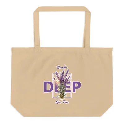 Large Organic Cotton Tote Bag – Breathe Deep Lavender Print