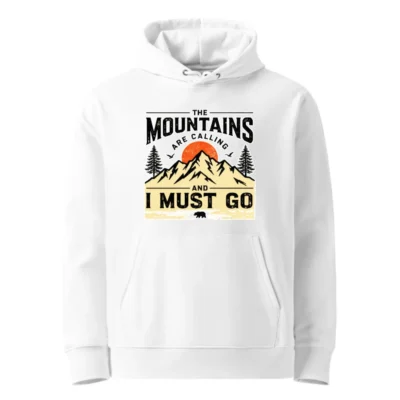 Unisex Eco Hoodie – 'The Mountains Are Calling' Outdoor Graphic Sweatshirt
