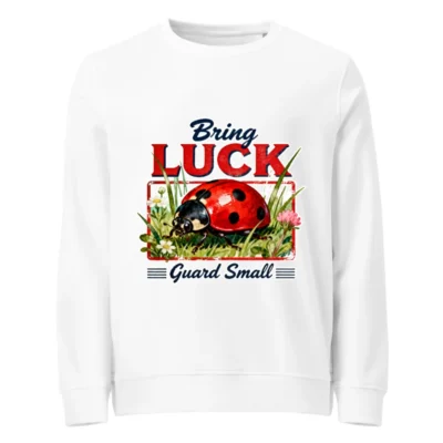 Organic Cotton Sweatshirt with Ladybug 'Bring Luck' Print - Unisex