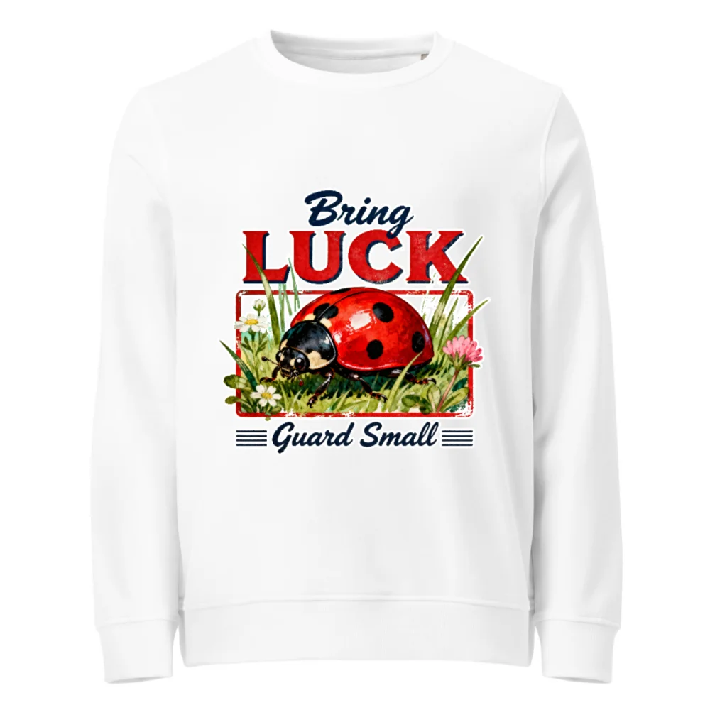 Organic Cotton Sweatshirt with Ladybug 'Bring Luck' Print - Unisex