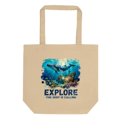 Eco Oyster Tote Bag – Organic Cotton Reusable Shopping Bag with Ocean Explorer Print