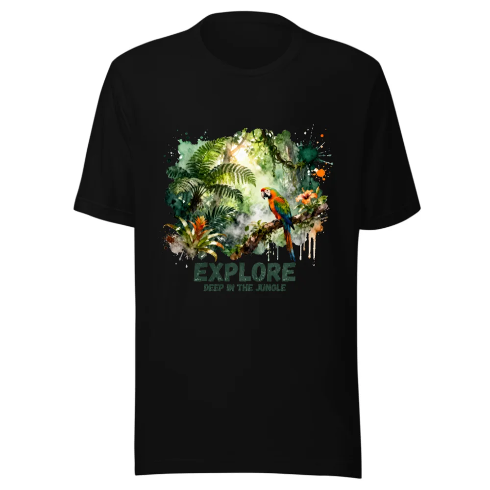 Explore Deep in the Jungle Unisex T-Shirt – Tropical Parrot Print