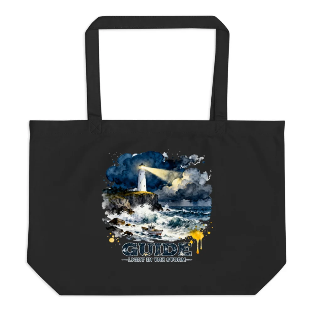 Organic Cotton Tote Bag – Lighthouse 'Guide: Light in the Storm' Art Print