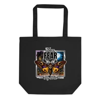 Eco Black Tote Bag – Face Fear Fly Free Motif Reusable Shopping Bag