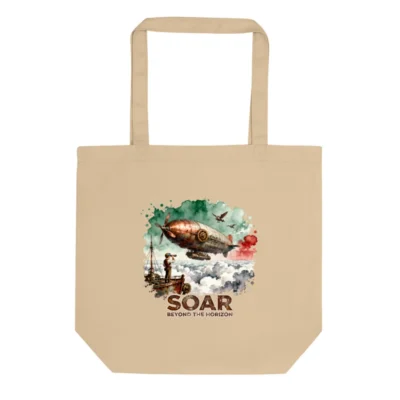 Eco Oyster Tote Bag – Steampunk Airship Canvas Bag, Reusable & Sustainable