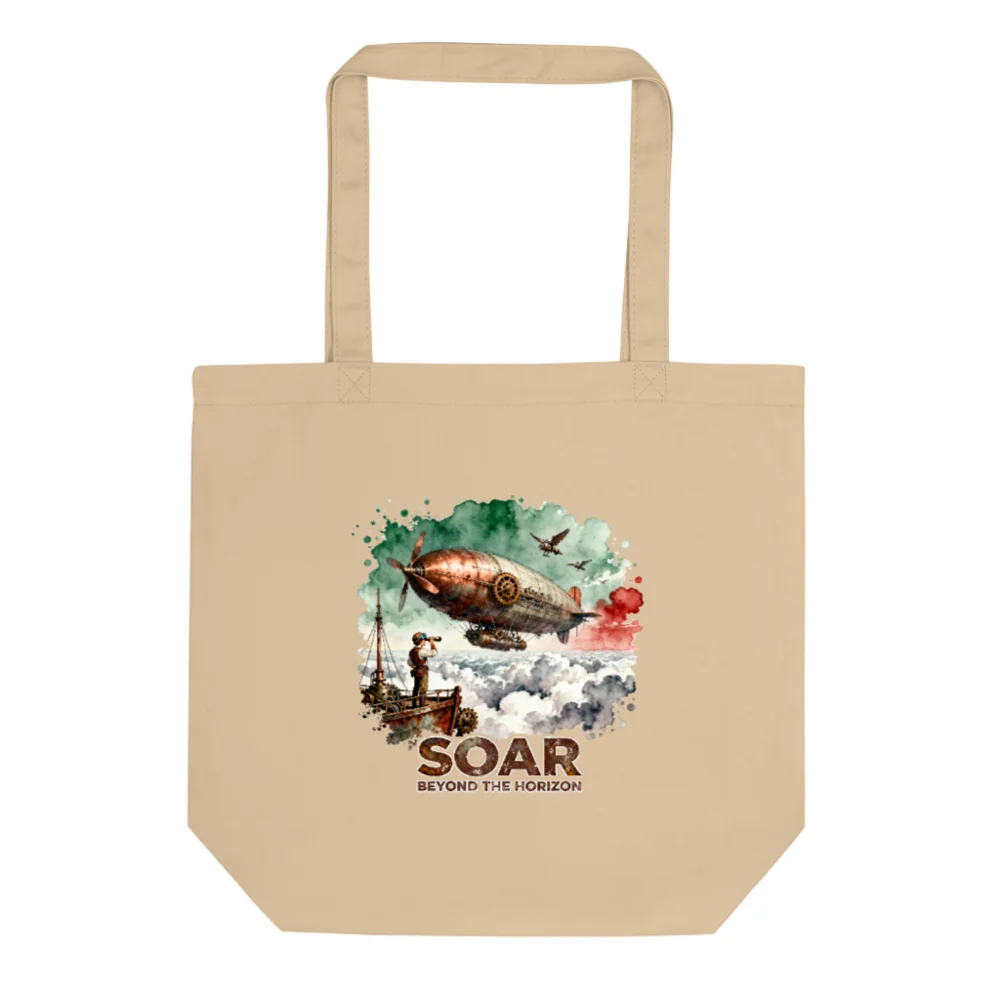 Eco Oyster Tote Bag – Steampunk Airship Canvas Bag, Reusable & Sustainable