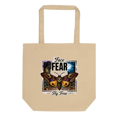 Eco Oyster Tote Bag – Organic Cotton Reusable Shopping Bag with Gothic Moth Design