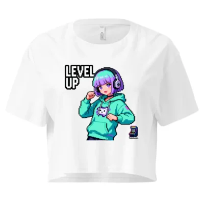 Level Up Pixel Gamer Crop Top for Women - Retro Gaming Tee