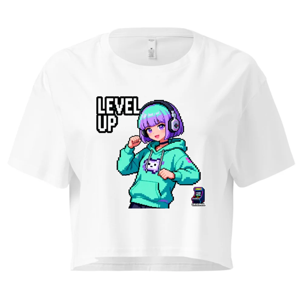 Level Up Pixel Gamer Crop Top for Women - Retro Gaming Tee