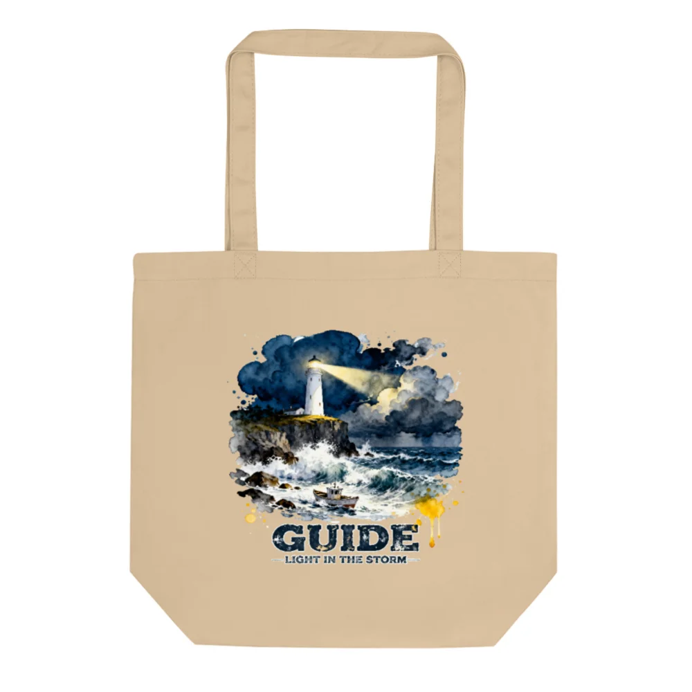 Eco Oyster Tote Bag – Organic Cotton Reusable Shopping Bag with Lighthouse Art