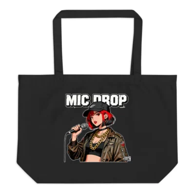 MIC DROP Organic Tote Bag – Large Black Eco-Friendly Shopping Bag